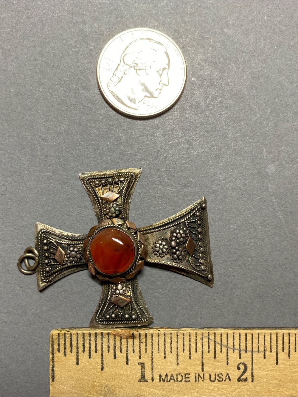 Vintage silver carnelian cross pendant - Picture 3 of 5